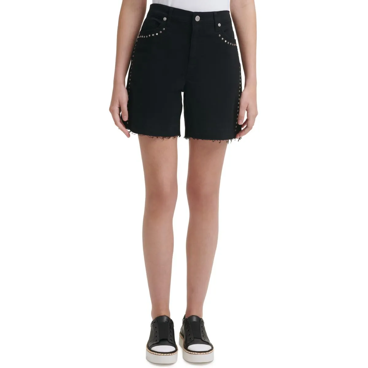 Karl Lagerfeld Paris Womens Studded Stretch Cutoff Shorts