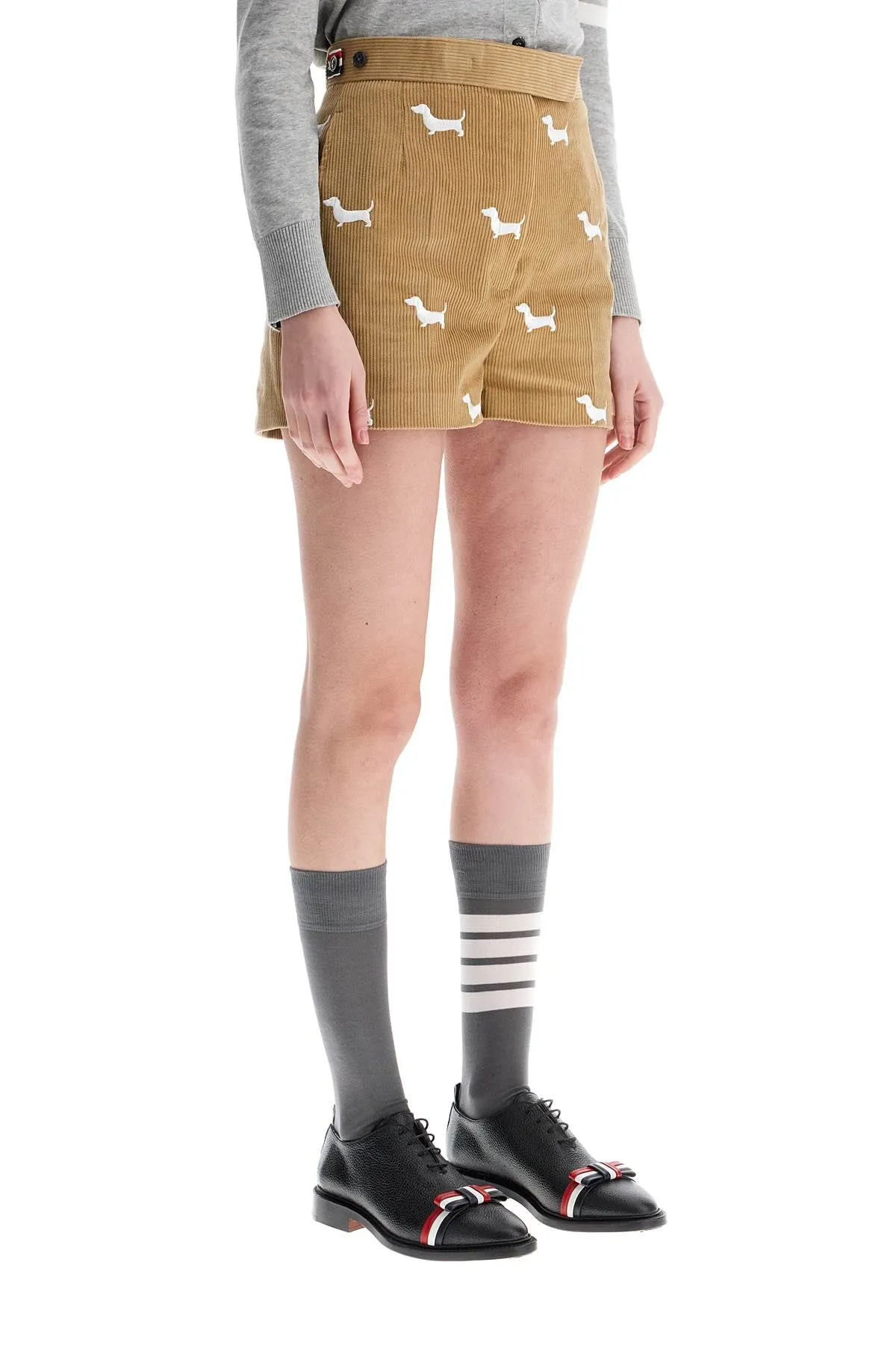 khaki corduroy shorts with white dog pattern FTC498E E1221 KHAKI