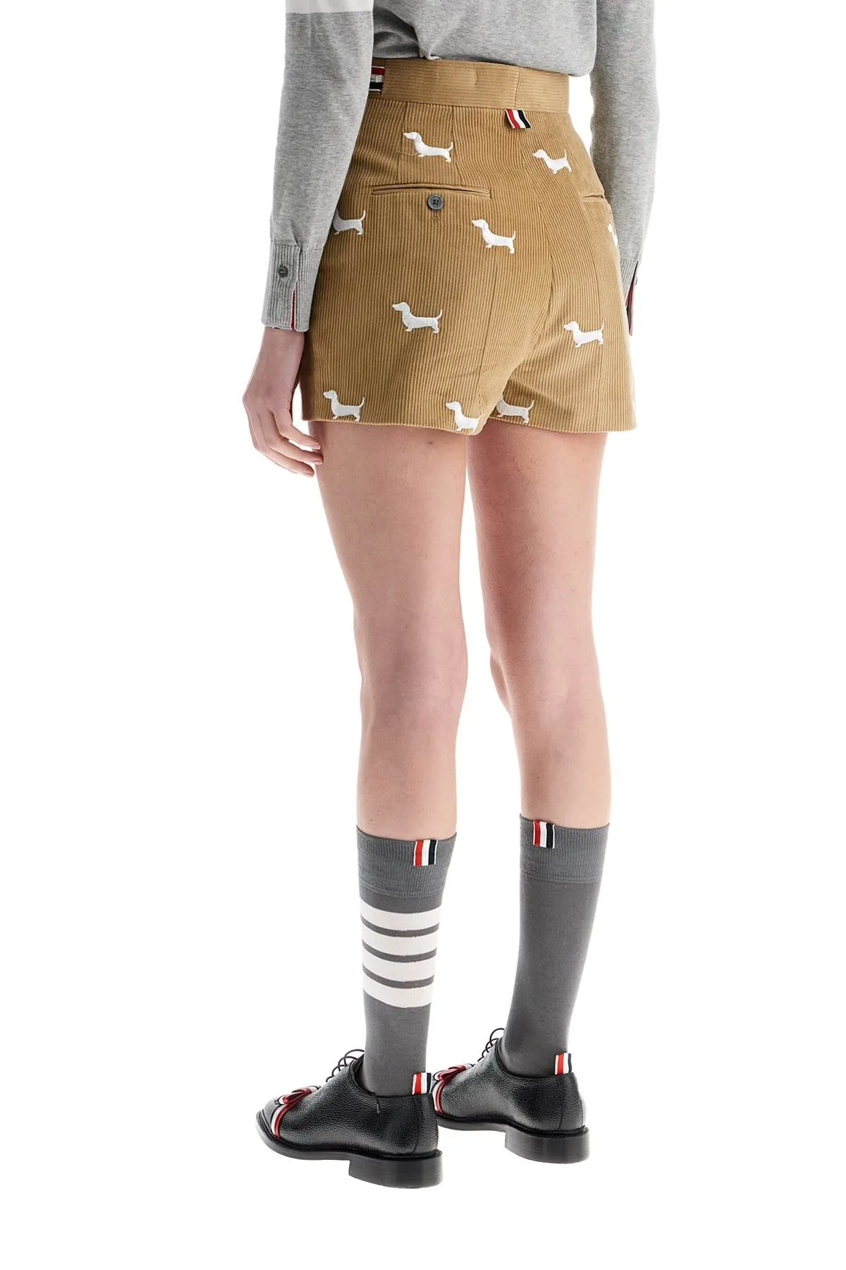 khaki corduroy shorts with white dog pattern FTC498E E1221 KHAKI
