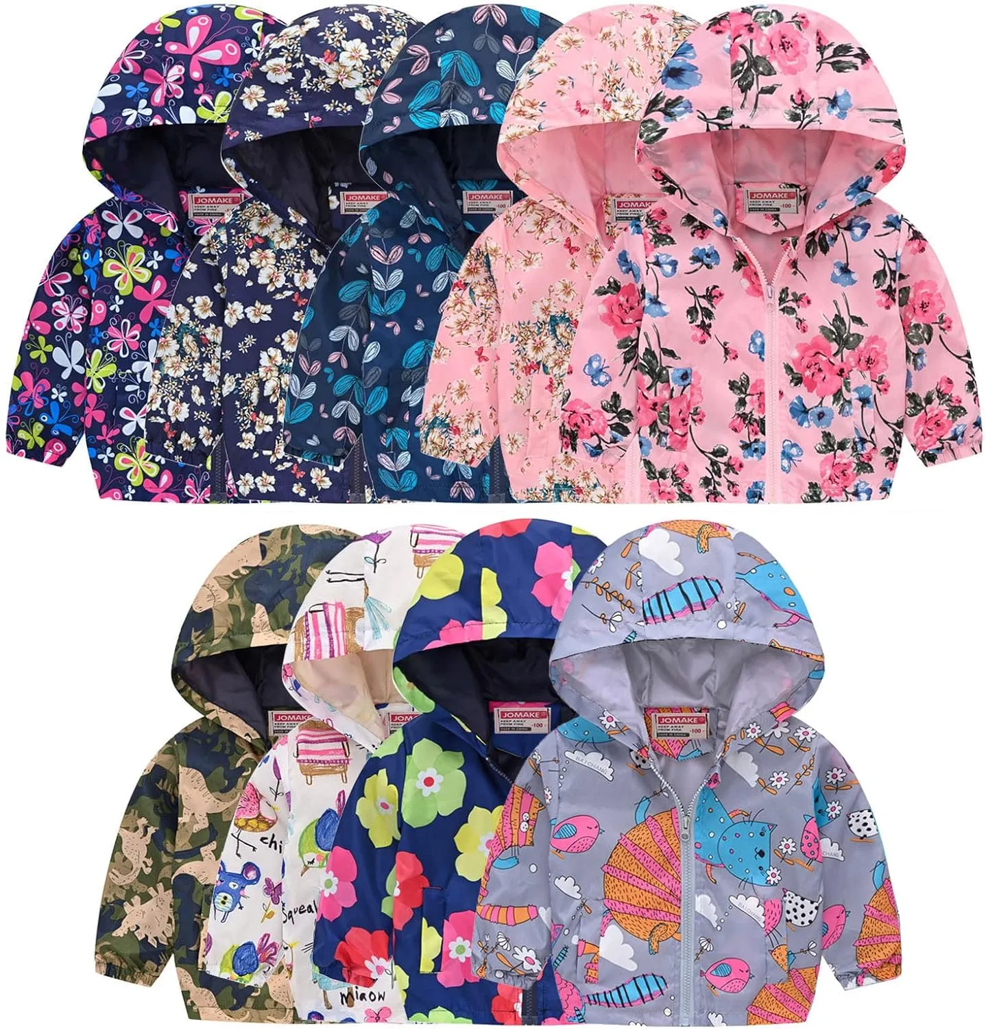 Kids Baby Boys Girls Cartoon Dinosaur Rainbow Camouflage Toddler Zip Windproof Jacket Hooded Winter down Coats for Girls