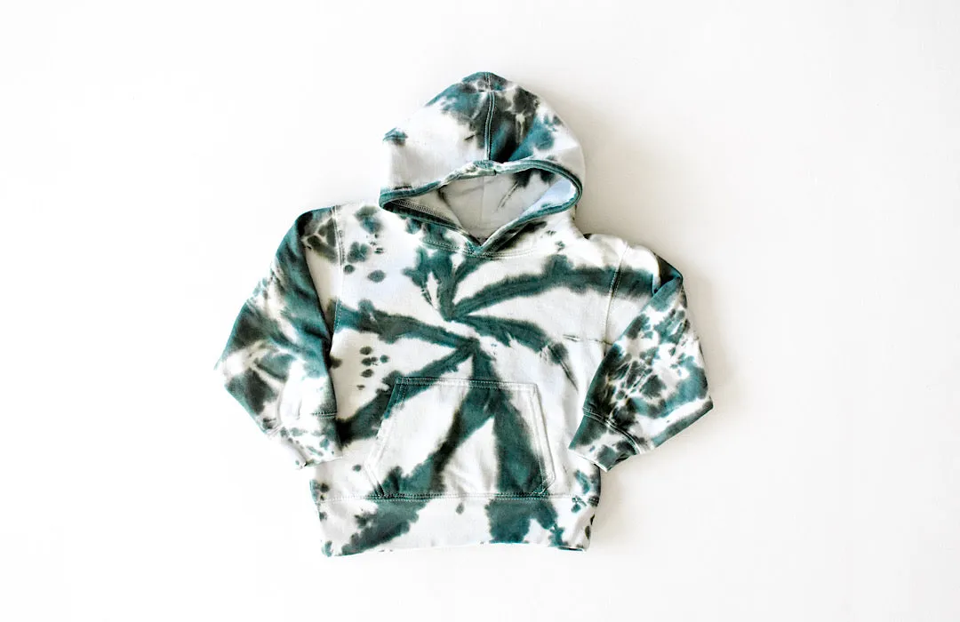 Kids Tie Dye Hoodie in Dark Green