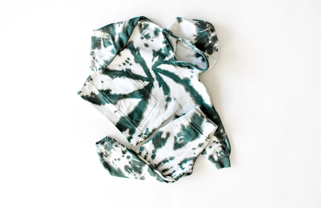 Kids Tie Dye Hoodie in Dark Green
