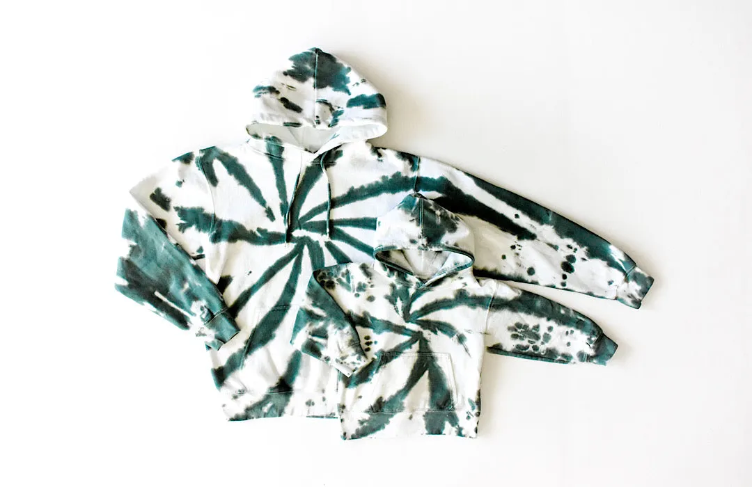 Kids Tie Dye Hoodie in Dark Green