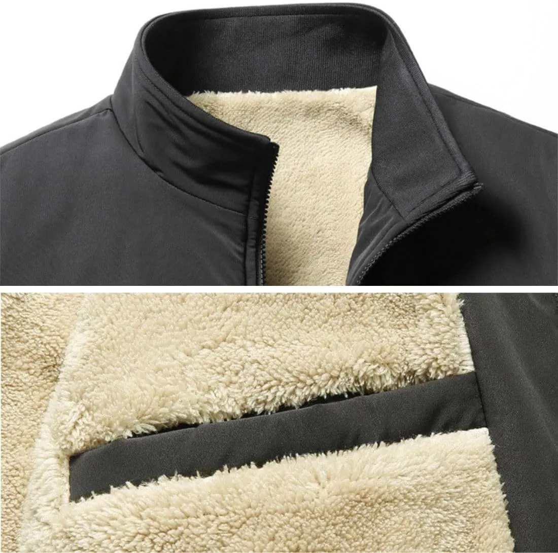 Kinkia Mens Fleece Lined Bomber Jacket Winter Warm Zip Up Hiking Ski Windbreaker Casual Outerwear Coat with Pockets