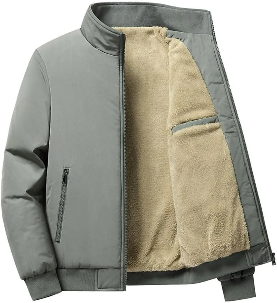 Kinkia Mens Fleece Lined Bomber Jacket Winter Warm Zip Up Hiking Ski Windbreaker Casual Outerwear Coat with Pockets