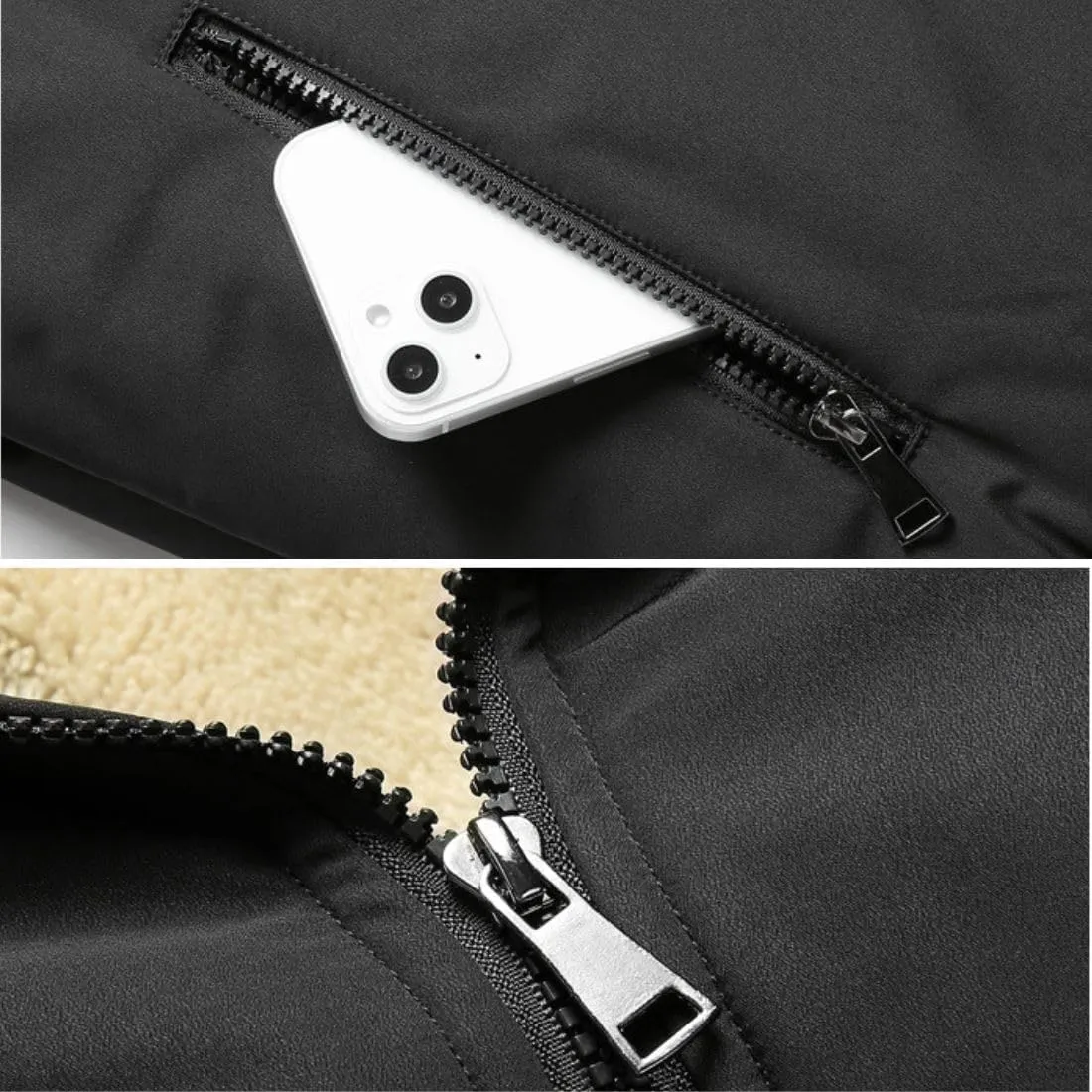 Kinkia Mens Fleece Lined Bomber Jacket Winter Warm Zip Up Hiking Ski Windbreaker Casual Outerwear Coat with Pockets