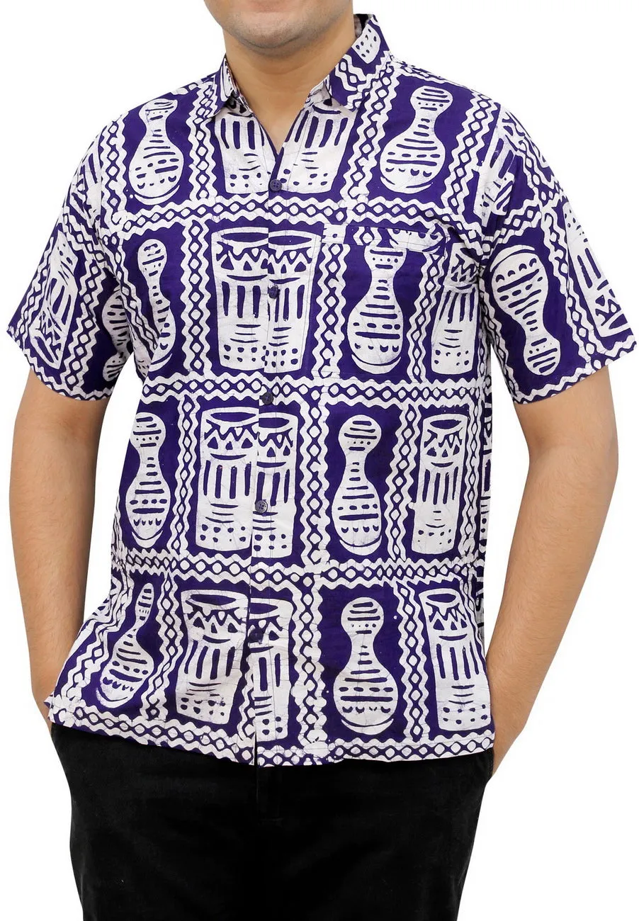 LA LEELA Men Casual Beach hawaiian printed Shirt Aloha Tropical Beach front Short sleeve Violet