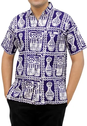 LA LEELA Men Casual Beach hawaiian printed Shirt Aloha Tropical Beach front Short sleeve Violet