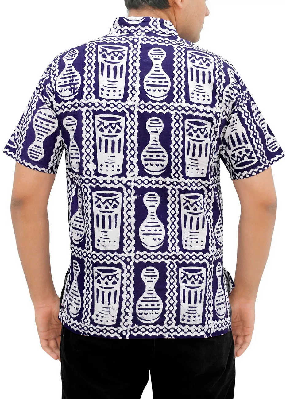 LA LEELA Men Casual Beach hawaiian printed Shirt Aloha Tropical Beach front Short sleeve Violet