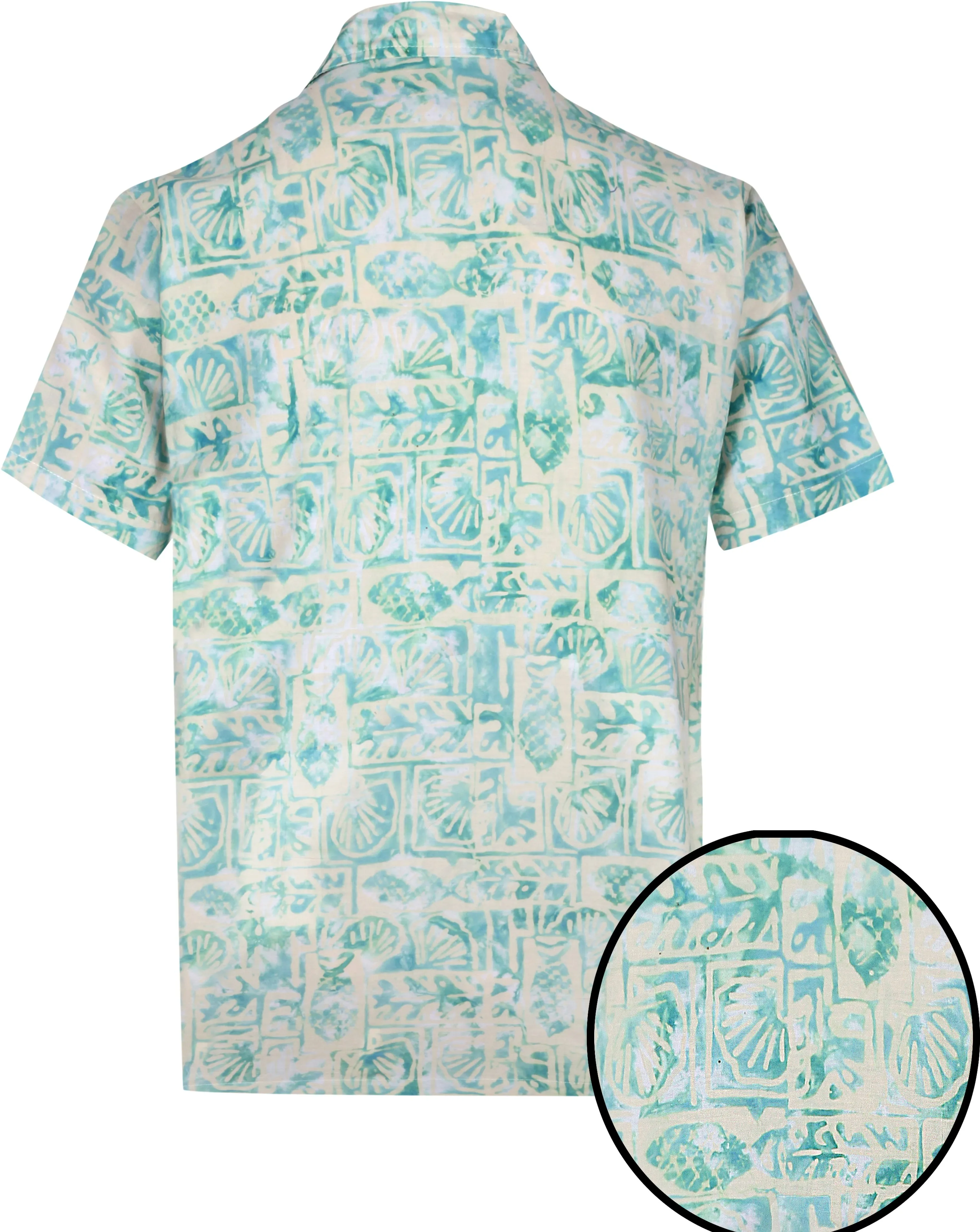 LA LEELA Men Casual Beach wear Cotton Short Sleeve Hawaiian Men Shirt for Aloha Tropical Beach  front Pocket Green