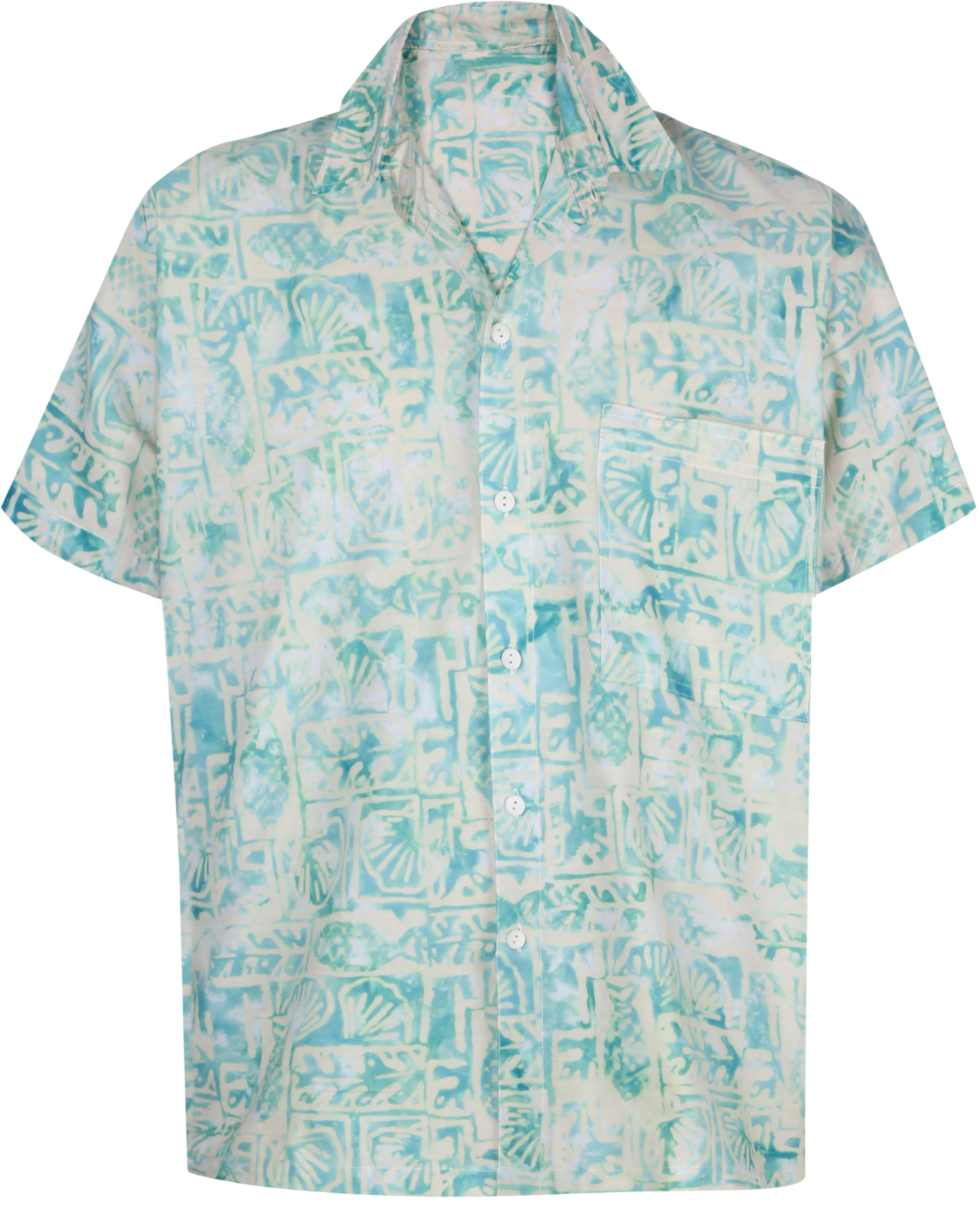 LA LEELA Men Casual Beach wear Cotton Short Sleeve Hawaiian Men Shirt for Aloha Tropical Beach  front Pocket Green