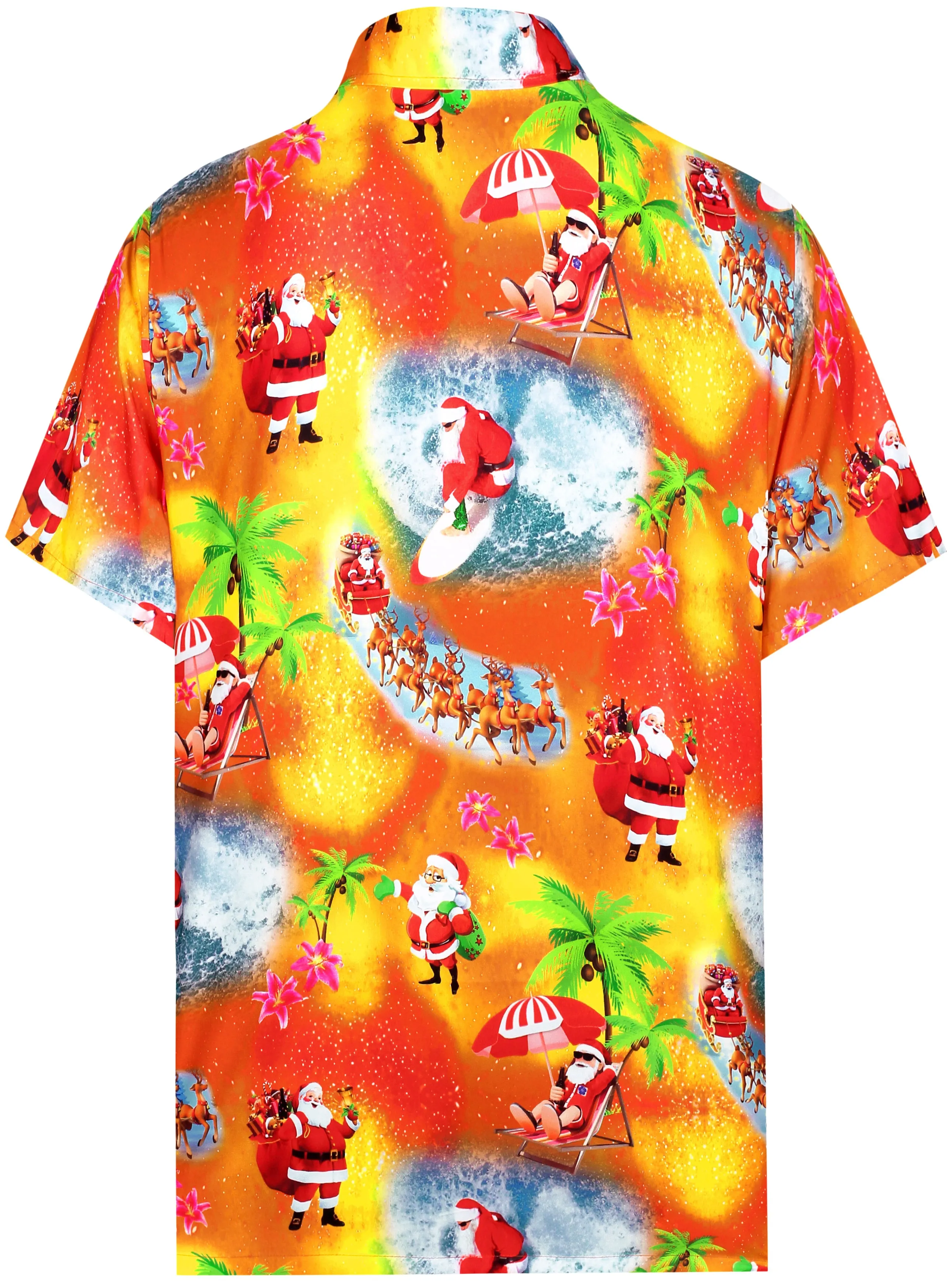 La Leela Men's Beach Christmas Hawaiian Aloha Button Down Shirt Orange_AA345