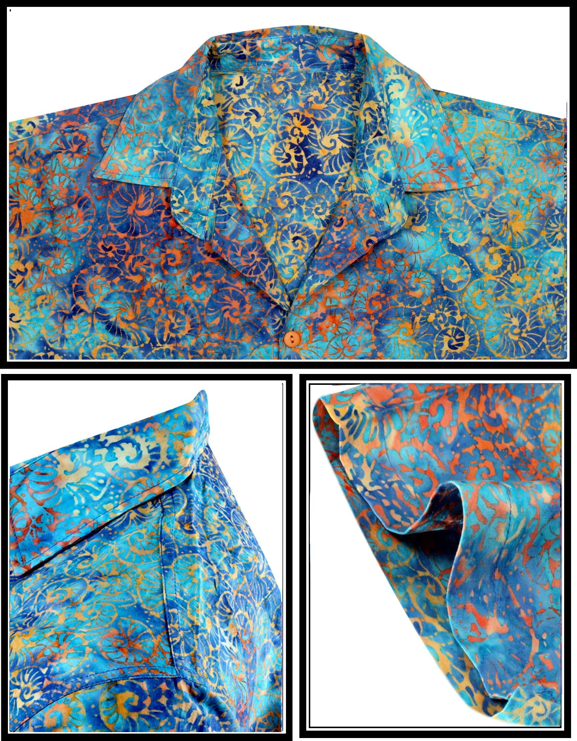 LA LEELA Men's Wear Summer Everyday Essentials  Casual  Shirt 100% NATURAL COTTON Tropical Hawaiian  Shirt  Hand Batik Printed Turquoise.
