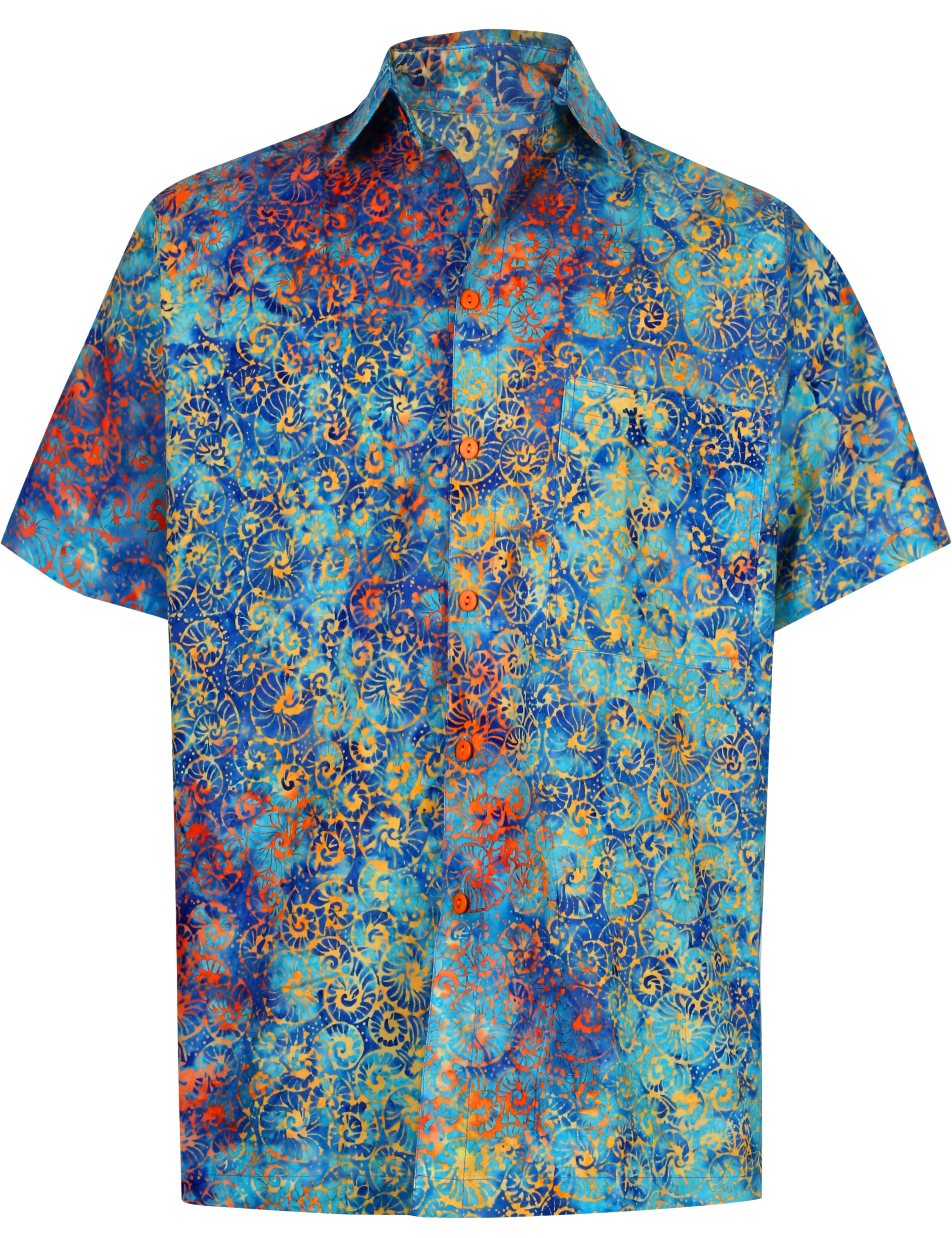LA LEELA Men's Wear Summer Everyday Essentials  Casual  Shirt 100% NATURAL COTTON Tropical Hawaiian  Shirt  Hand Batik Printed Turquoise.