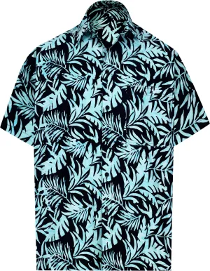 LA LEELA Men's Wear Summer Everyday Essentials Holiday Casual  Shirt 100% NATURAL COTTON  Hand Printed Black Turquoise Hawaiian shirt