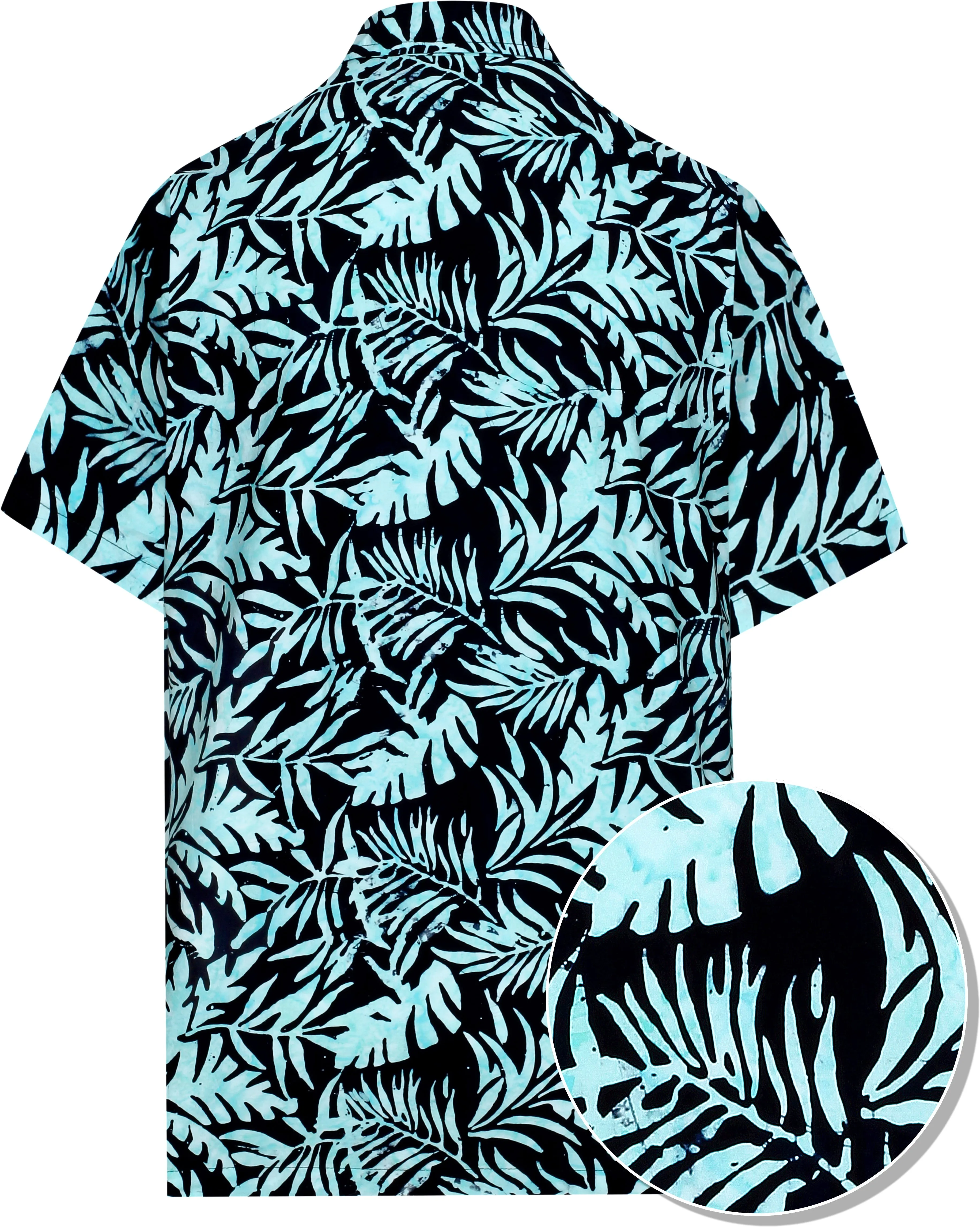 LA LEELA Men's Wear Summer Everyday Essentials Holiday Casual  Shirt 100% NATURAL COTTON  Hand Printed Black Turquoise Hawaiian shirt