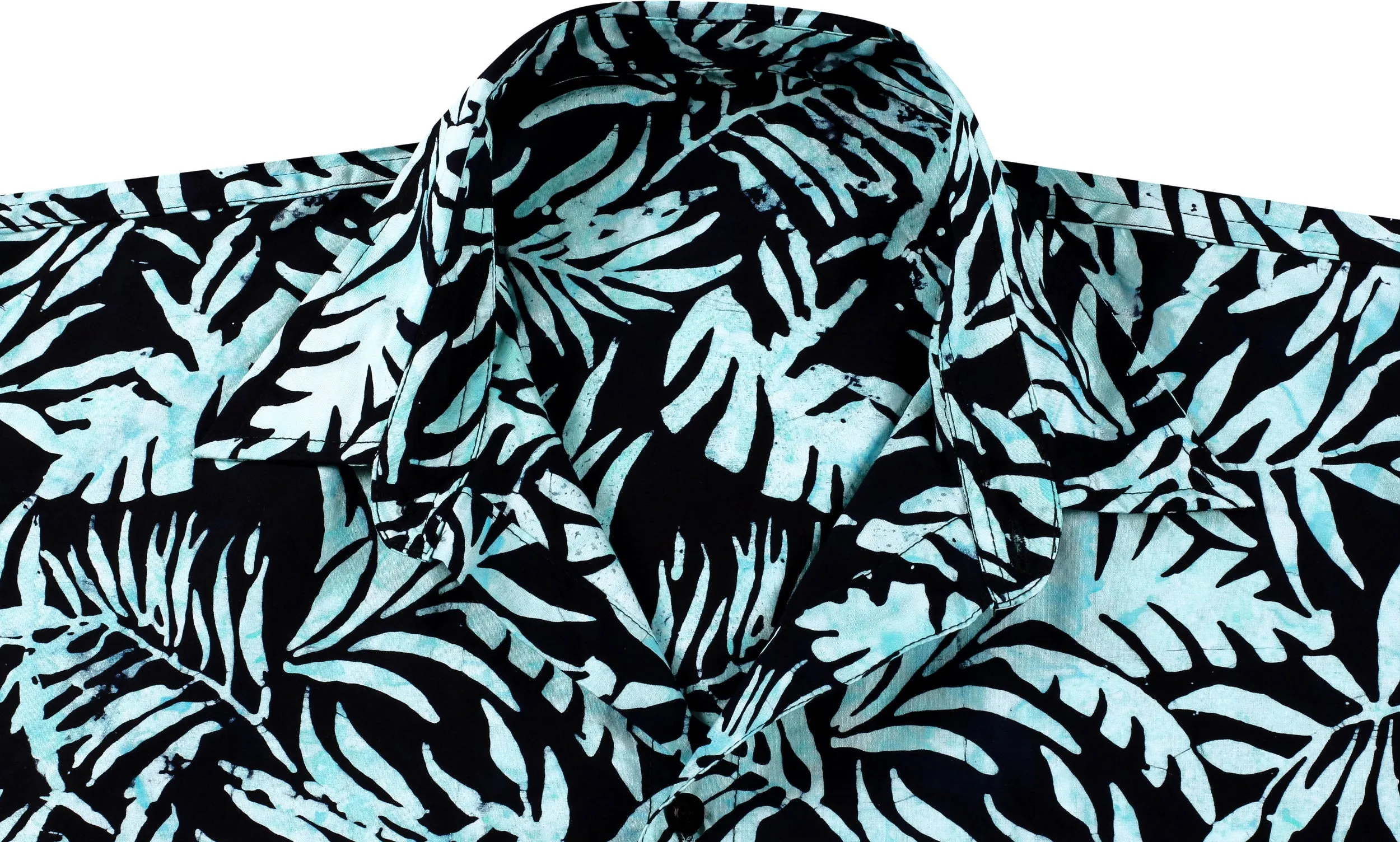 LA LEELA Men's Wear Summer Everyday Essentials Holiday Casual  Shirt 100% NATURAL COTTON  Hand Printed Black Turquoise Hawaiian shirt