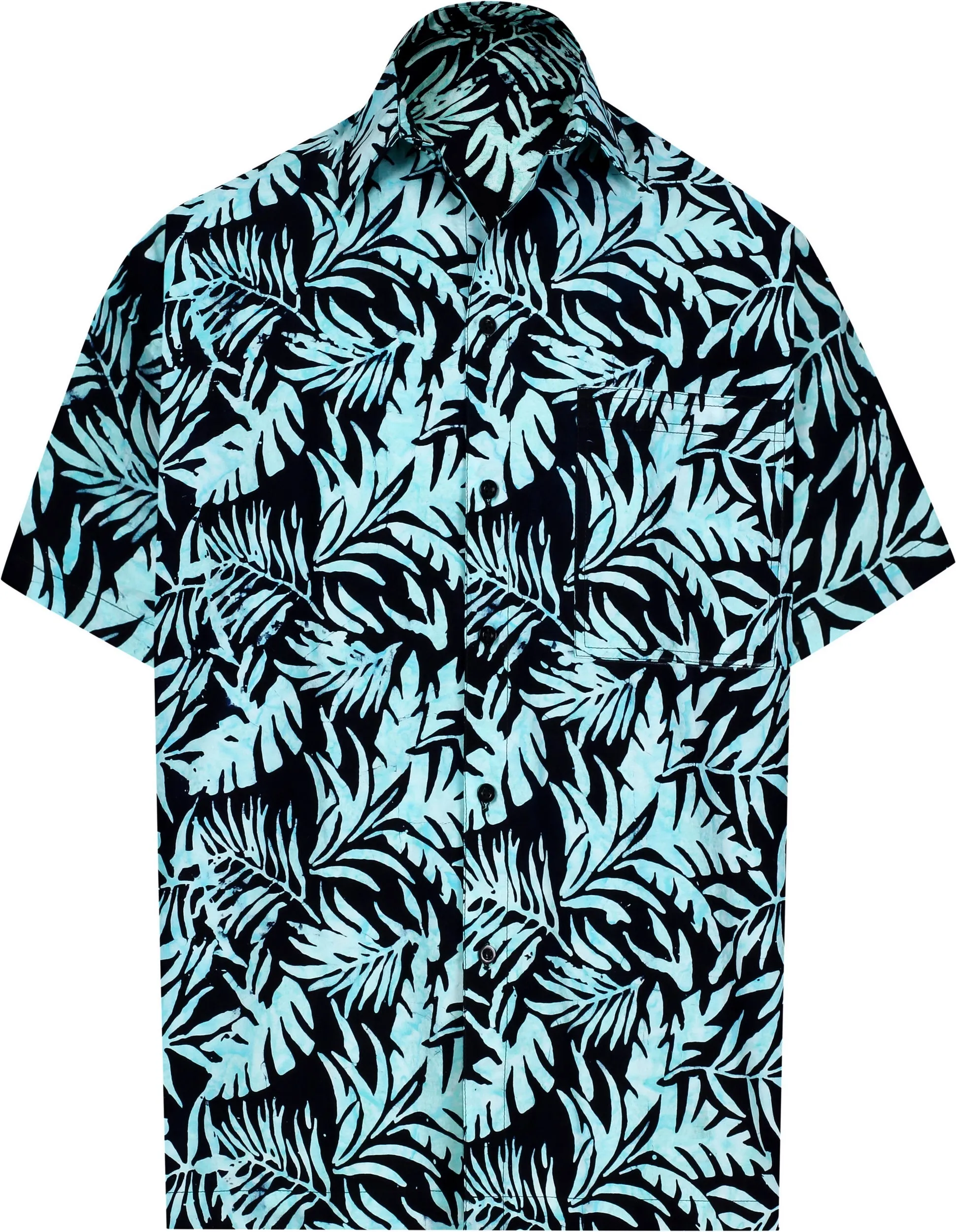 LA LEELA Men's Wear Summer Everyday Essentials Holiday Casual  Shirt 100% NATURAL COTTON  Hand Printed Black Turquoise Hawaiian shirt