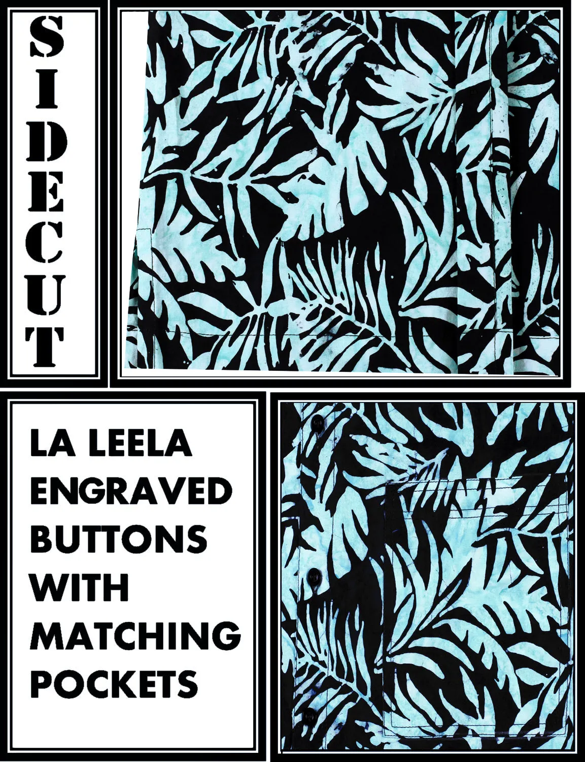 LA LEELA Men's Wear Summer Everyday Essentials Holiday Casual  Shirt 100% NATURAL COTTON  Hand Printed Black Turquoise Hawaiian shirt