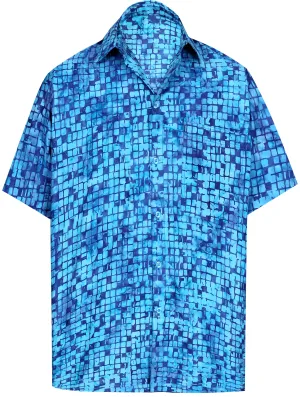 LA LEELA Men's Wear Summer Everyday Essentials Holiday Casual Shirt 100% NATURAL COTTON Hand Printed Blue Hawaiian Aloha shirt LA LEELA Men's Wear Summer Everyday Essentials Holiday Casual Shirt 100% NATURAL COTTON Hand Printed Blue Hawaiian Aloha shirt