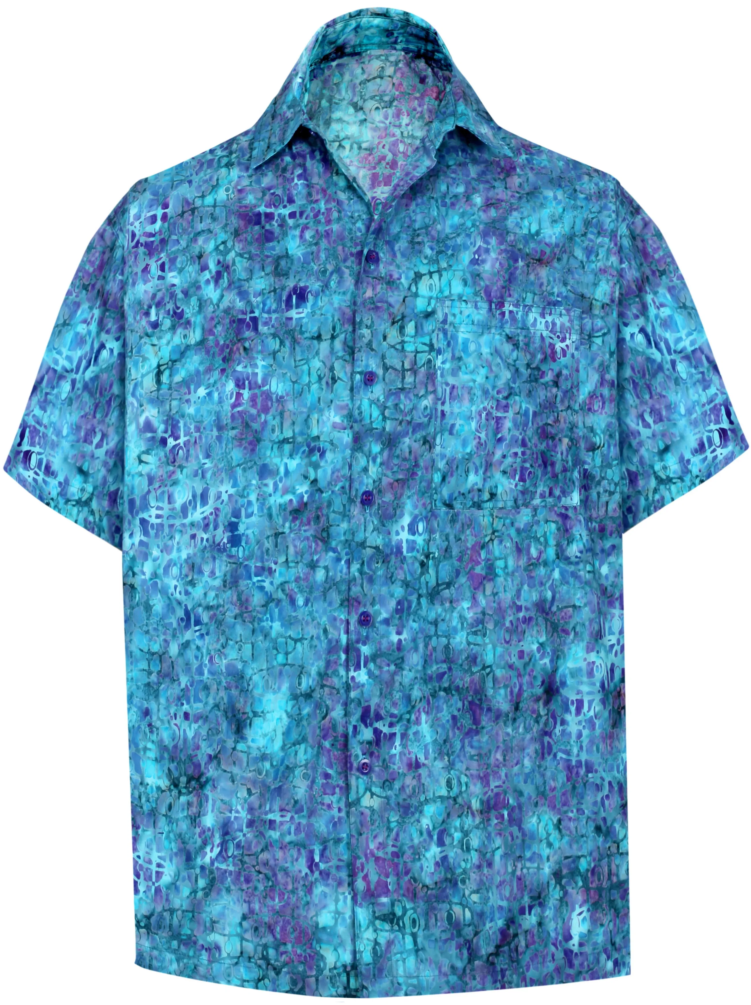 LA LEELA Men's Wear Summer Everyday Essentials Holiday Casual  Shirt 100% NATURAL COTTON  hand printed Blue Hawaiian shirt