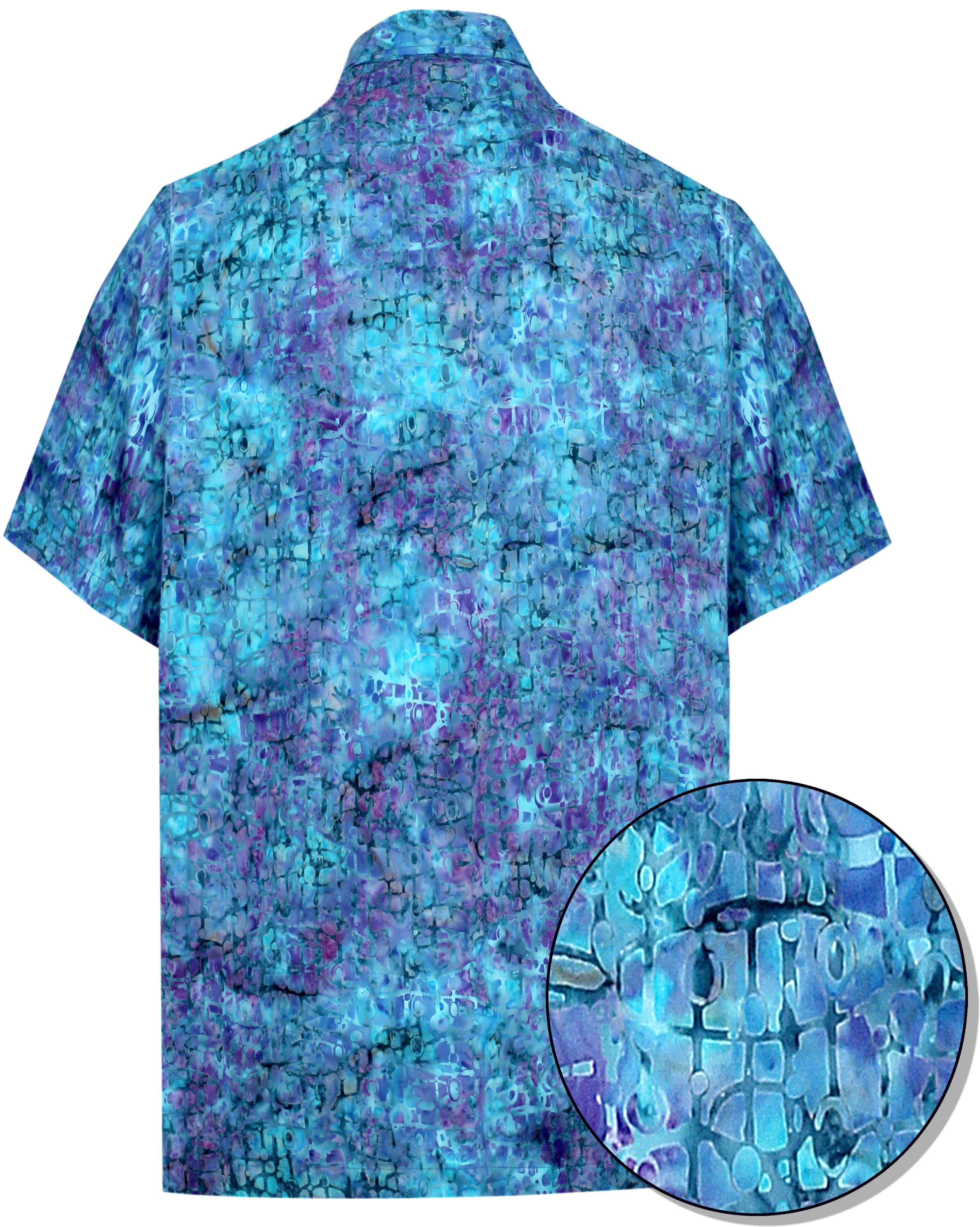 LA LEELA Men's Wear Summer Everyday Essentials Holiday Casual  Shirt 100% NATURAL COTTON  hand printed Blue Hawaiian shirt