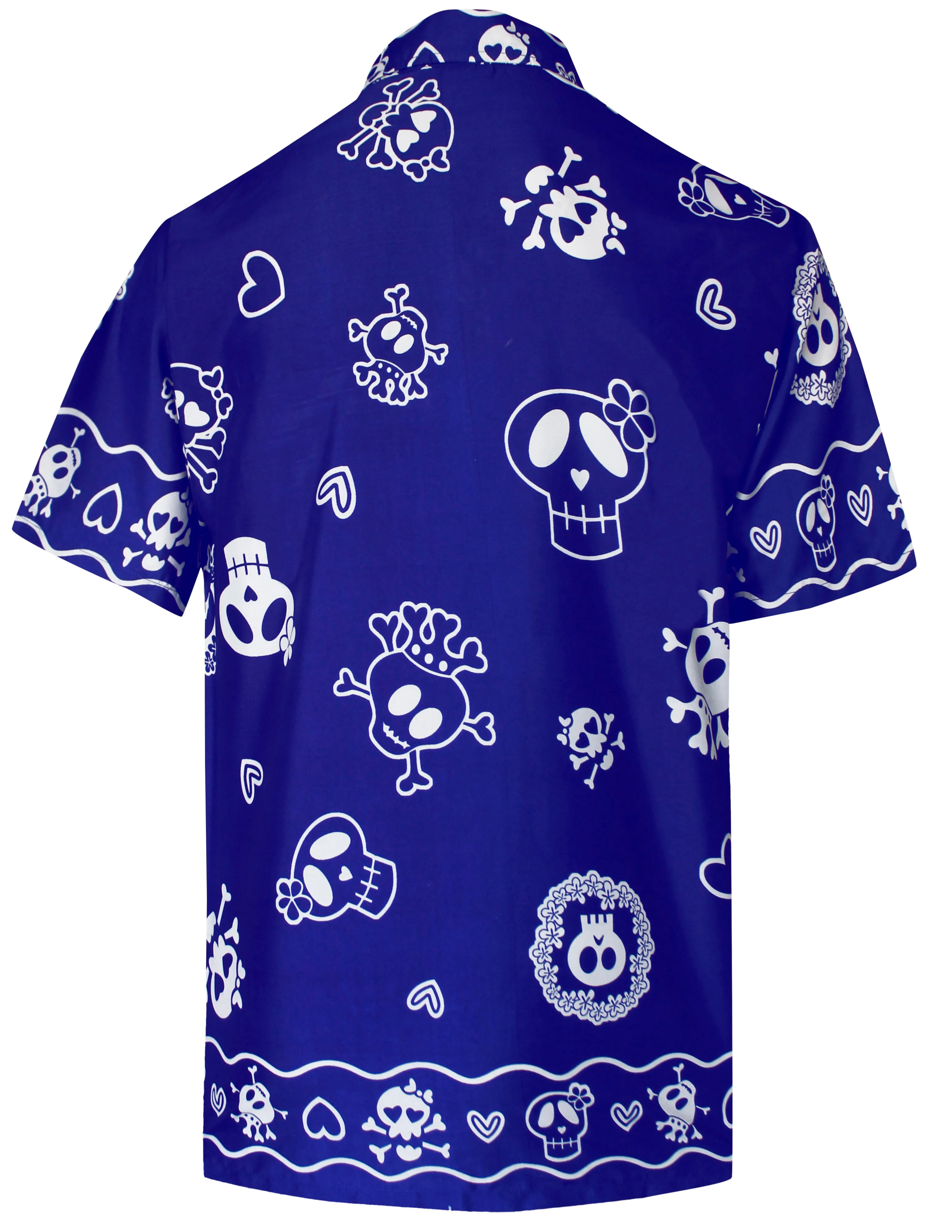 LA LEELA Regular Size Beach hawaiian Shirt for Aloha Tropical Beach front Short Sleeve for Men Skull Printed Blue