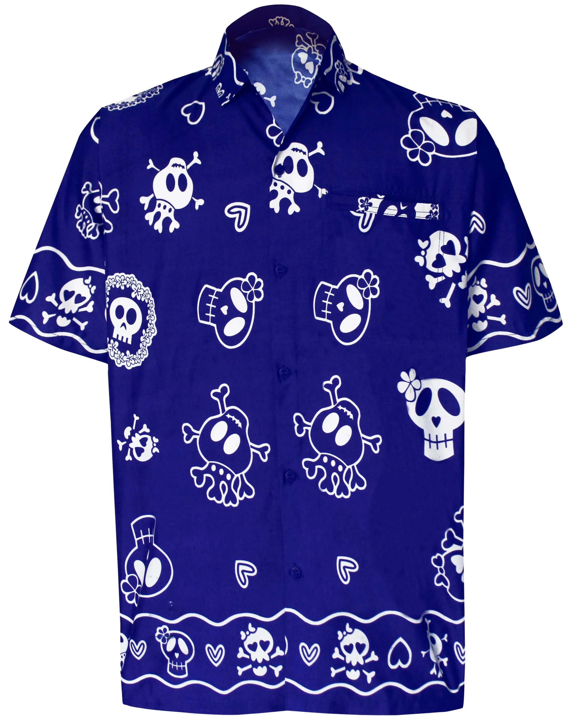 LA LEELA Regular Size Beach hawaiian Shirt for Aloha Tropical Beach front Short Sleeve for Men Skull Printed Blue