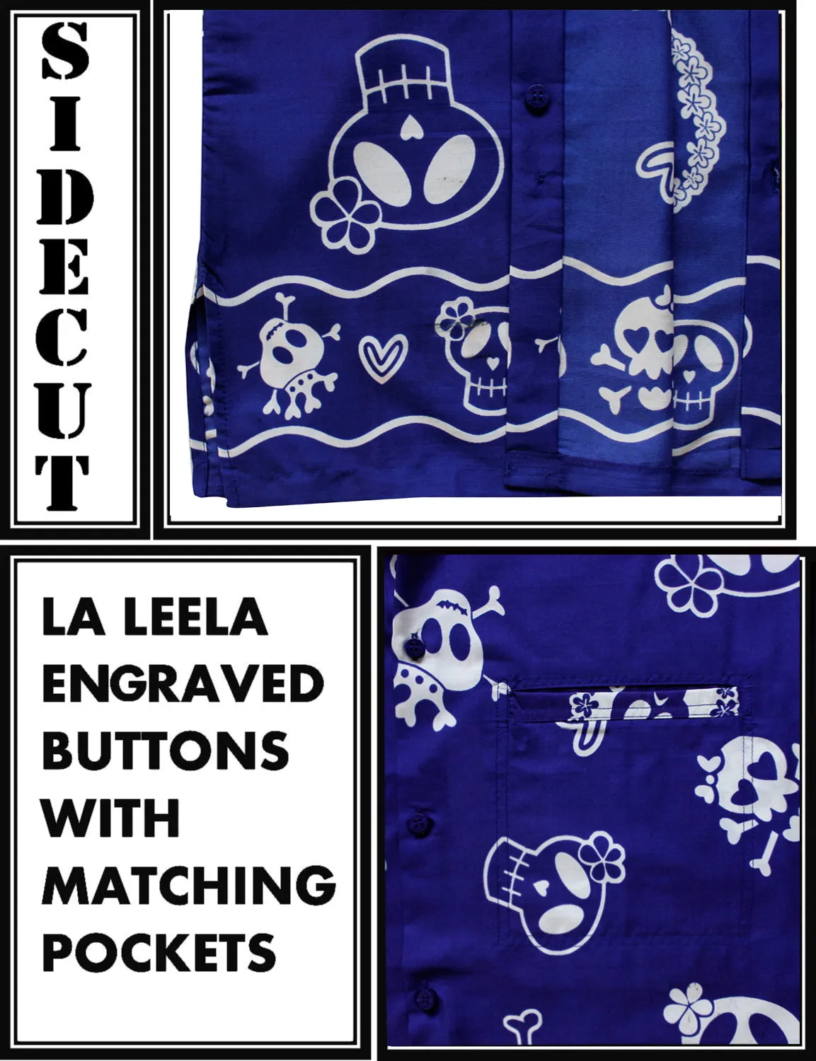 LA LEELA Regular Size Beach hawaiian Shirt for Aloha Tropical Beach front Short Sleeve for Men Skull Printed Blue