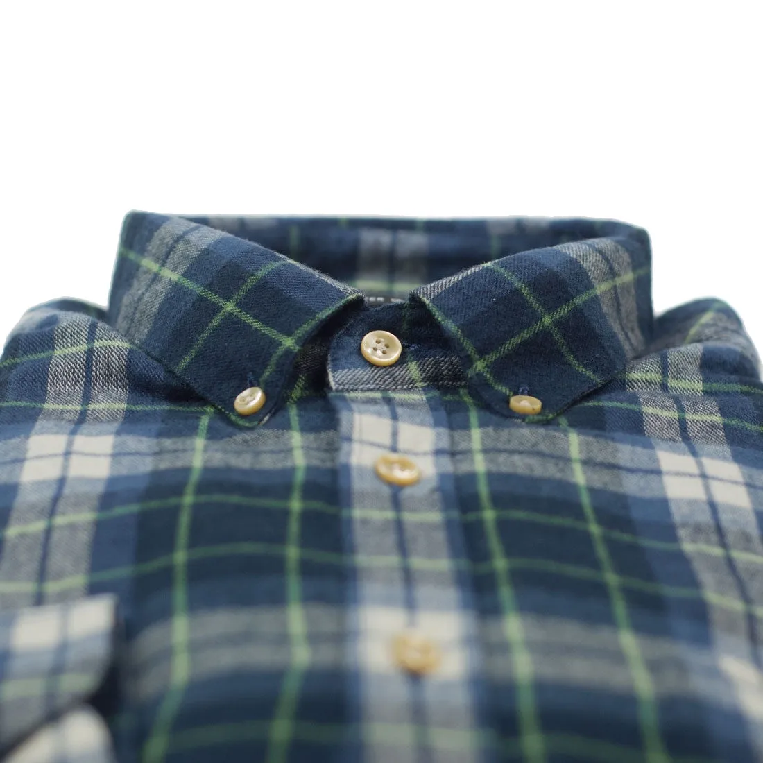 Laboriero blue, white and green checked flannel shirt