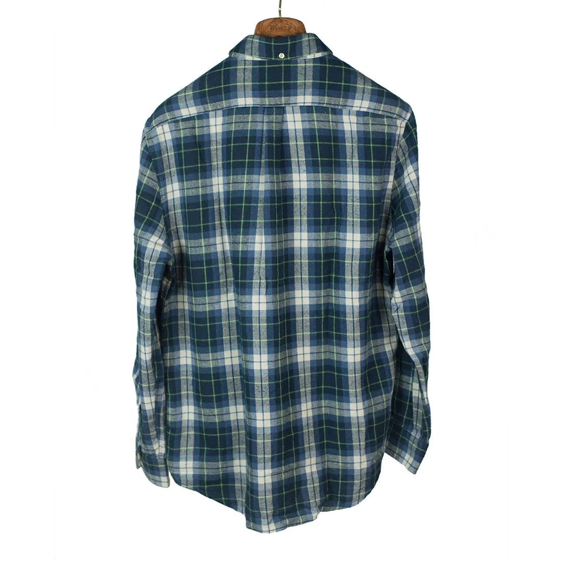 Laboriero blue, white and green checked flannel shirt