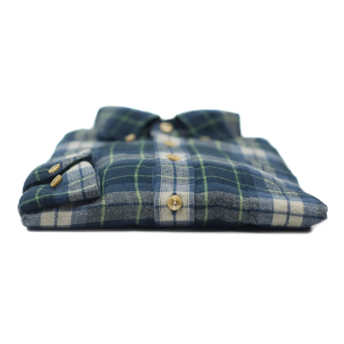 Laboriero blue, white and green checked flannel shirt