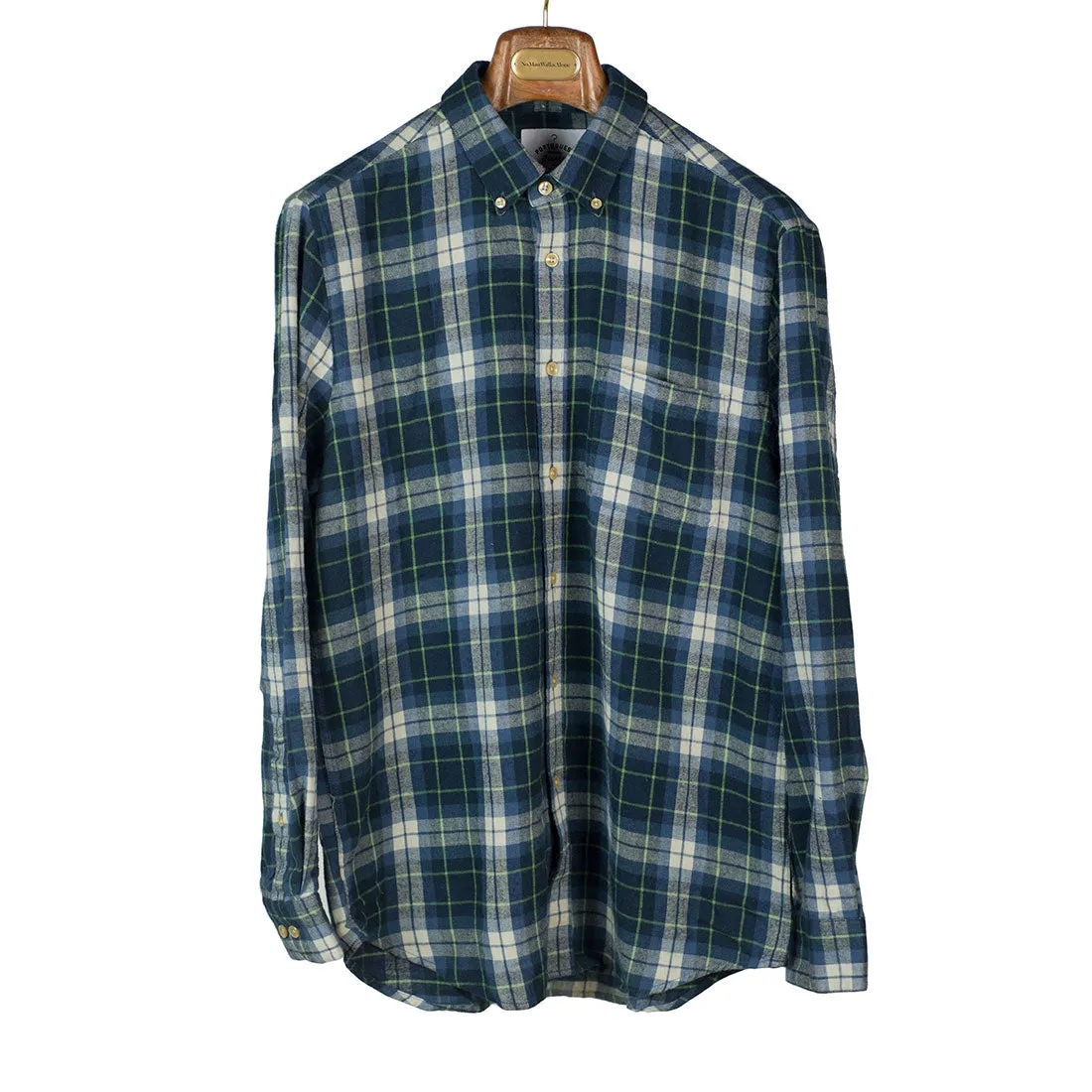 Laboriero blue, white and green checked flannel shirt