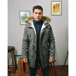 Lambretta Sherpa Lined Faux Fur Hooded Parka Jacket - Granite