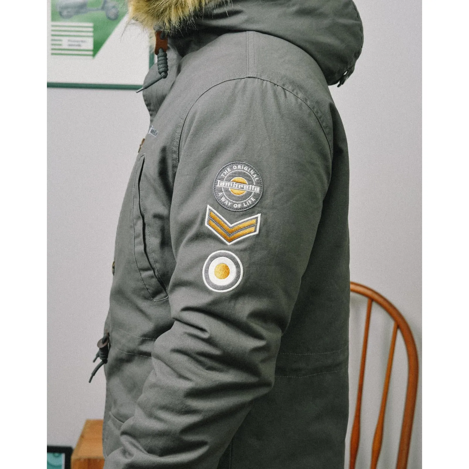 Lambretta Sherpa Lined Faux Fur Hooded Parka Jacket - Granite