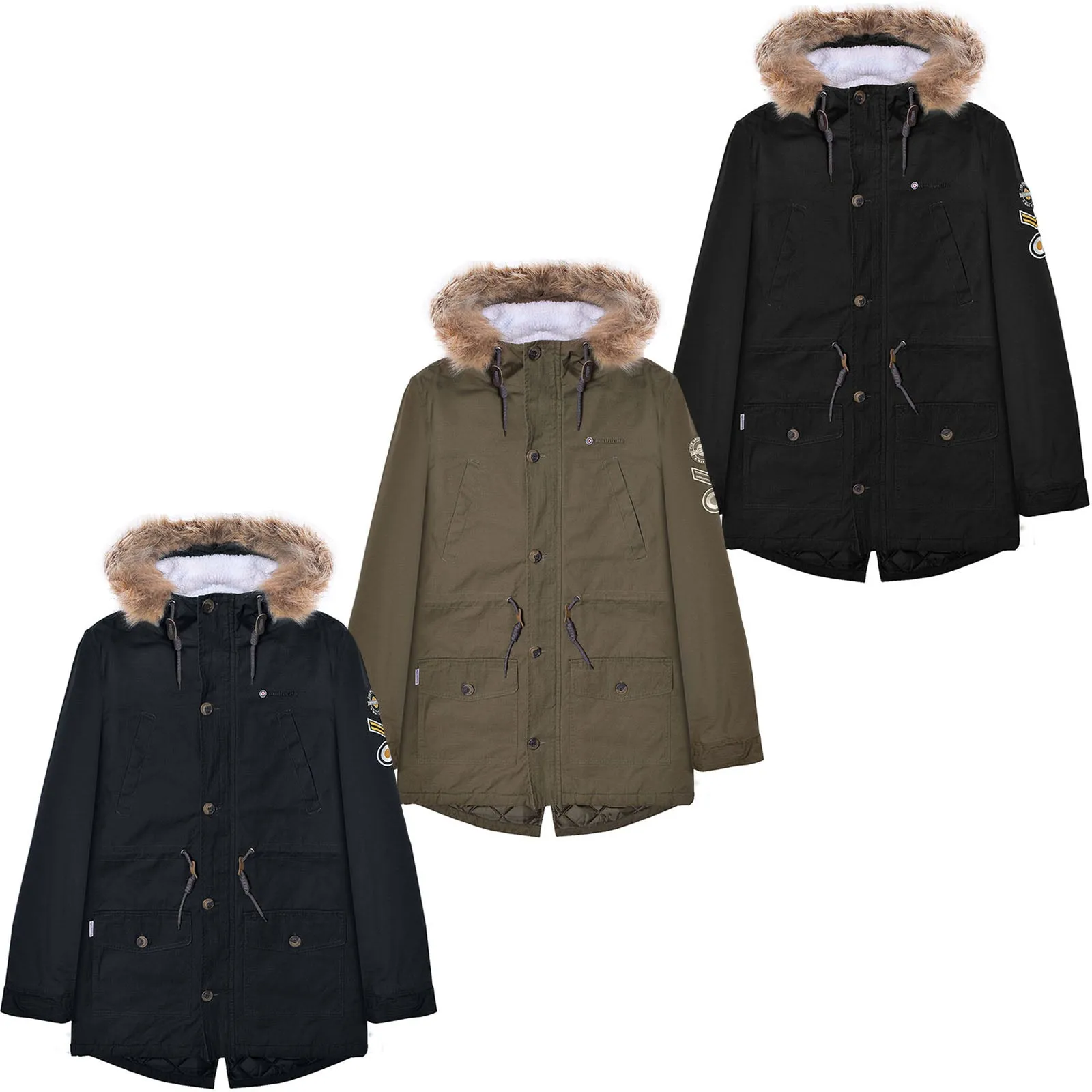 Lambretta Sherpa Lined Faux Fur Hooded Parka Jacket - Granite