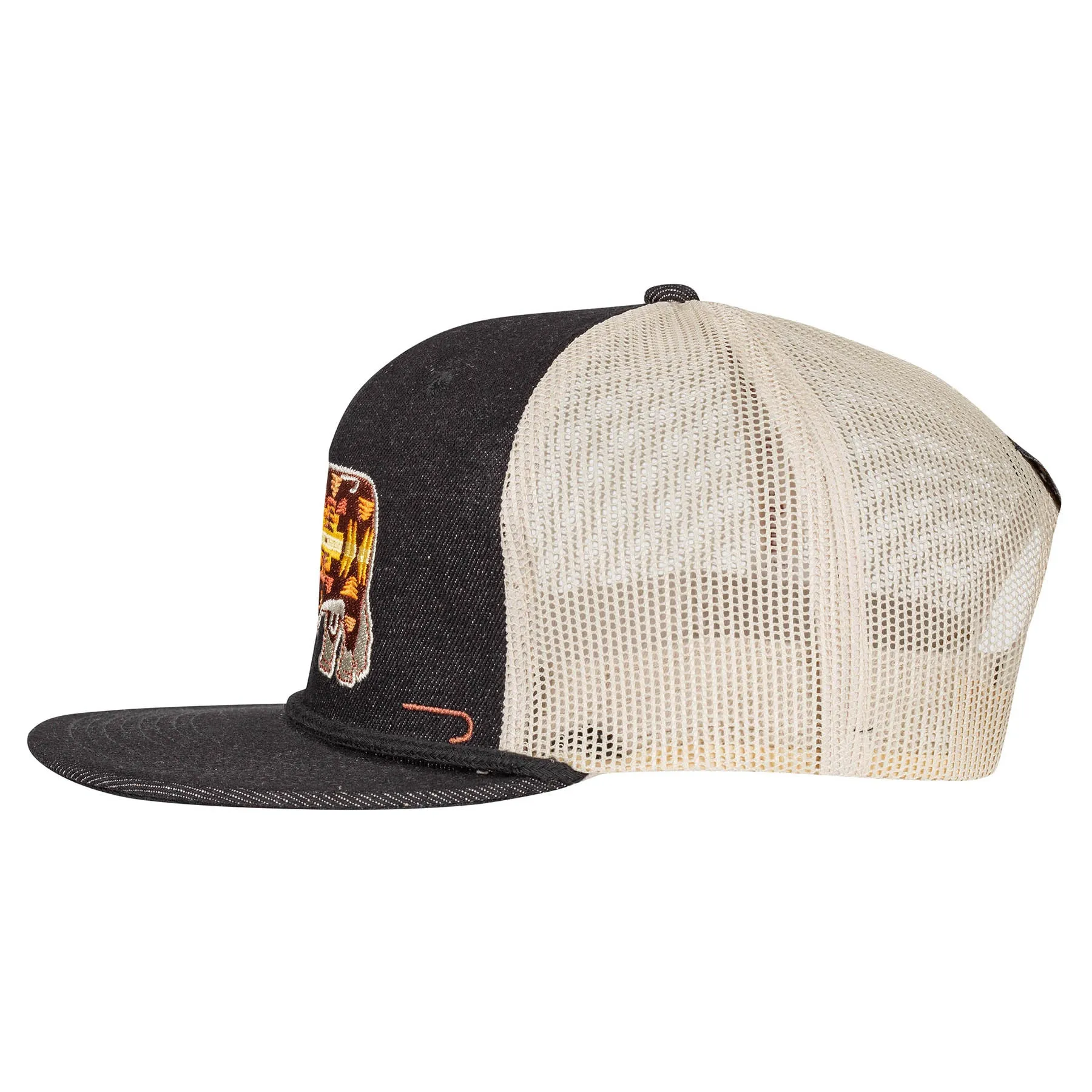 Lazy J Ranch Denim & White Apache Hereford Bull Classic Rope Trucker Hat