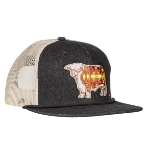 Lazy J Ranch Denim & White Apache Hereford Bull Classic Rope Trucker Hat