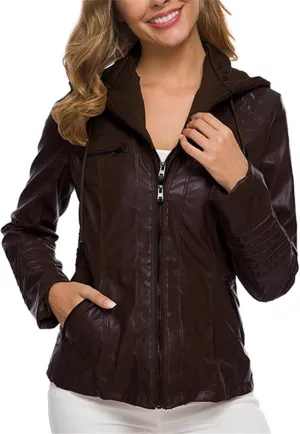 LCMTWX Brown Leather Jacket Women PU Leather Coat Jacket Locomotive Short Zipper Coat Jacket Leather Jackets White Leather