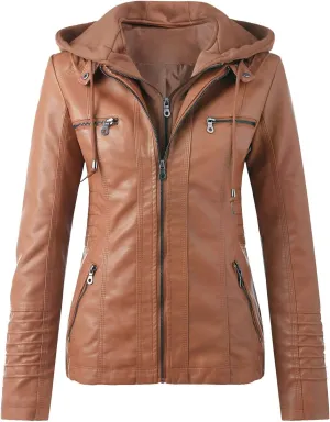 LCMTWX Brown Leather Jacket Women PU Leather Coat Jacket Locomotive Short Zipper Coat Jacket Leather Jackets White Leather