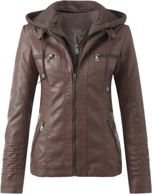 LCMTWX Brown Leather Jacket Women PU Leather Coat Jacket Locomotive Short Zipper Coat Jacket Leather Jackets White Leather
