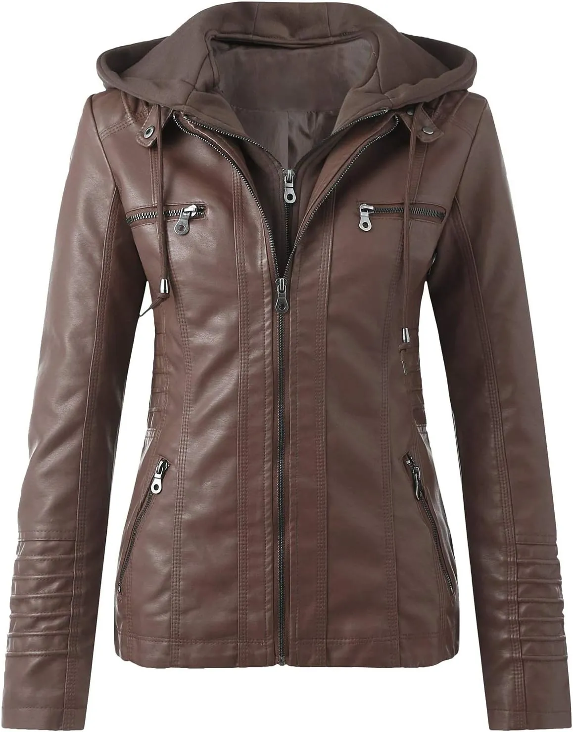 LCMTWX Brown Leather Jacket Women PU Leather Coat Jacket Locomotive Short Zipper Coat Jacket Leather Jackets White Leather