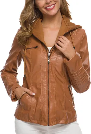 LCMTWX Brown Leather Jacket Women PU Leather Coat Jacket Locomotive Short Zipper Coat Jacket Leather Jackets White Leather