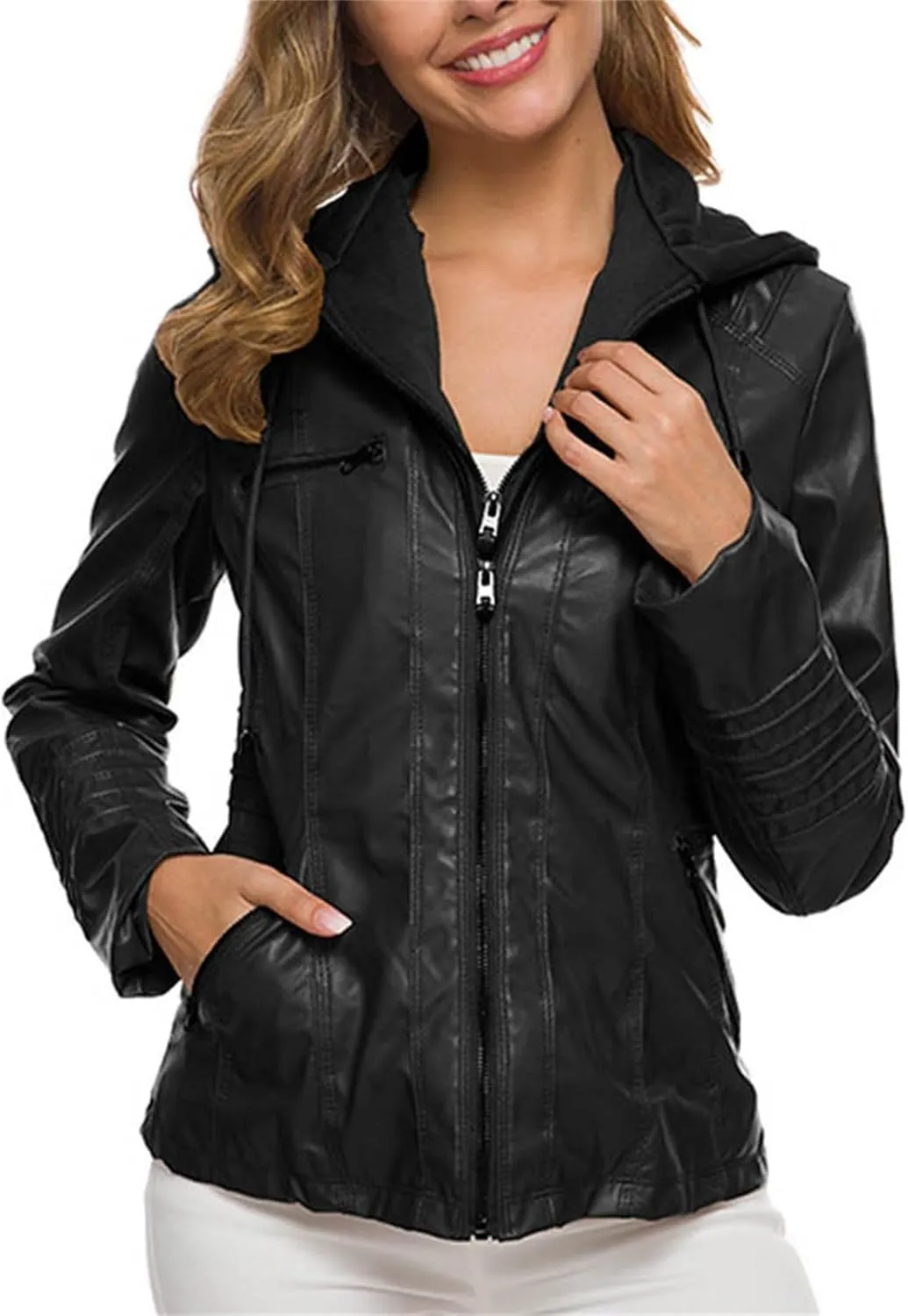 LCMTWX Brown Leather Jacket Women PU Leather Coat Jacket Locomotive Short Zipper Coat Jacket Leather Jackets White Leather
