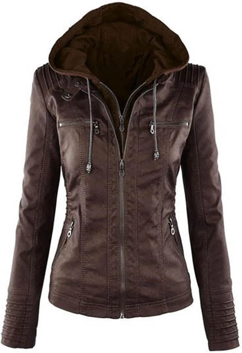 LCMTWX Brown Leather Jacket Women PU Leather Coat Jacket Locomotive Short Zipper Coat Jacket Leather Jackets White Leather