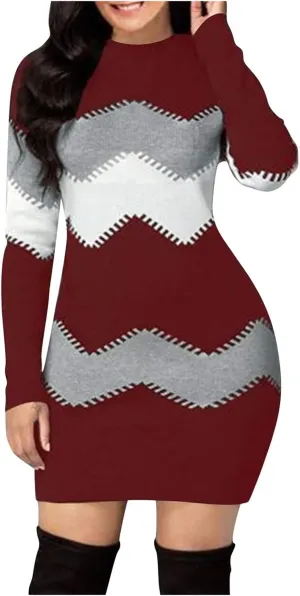 LCMTWX Long Sleeve Sweater Dress for Women Long Women's Dress Turtleneck Long Sleeve Knit Long Sleeve Sweater Dress for