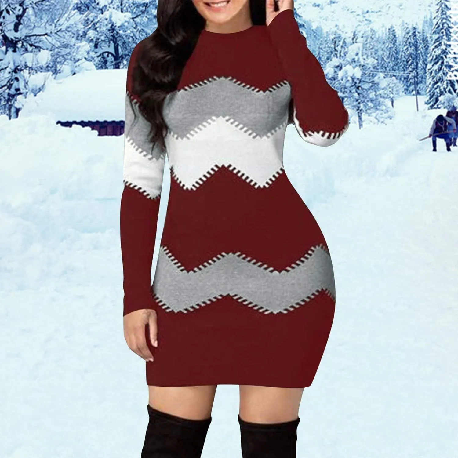 LCMTWX Long Sleeve Sweater Dress for Women Long Women's Dress Turtleneck Long Sleeve Knit Long Sleeve Sweater Dress for