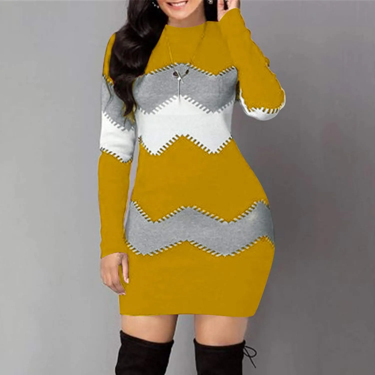 LCMTWX Long Sleeve Sweater Dress for Women Long Women's Dress Turtleneck Long Sleeve Knit Long Sleeve Sweater Dress for