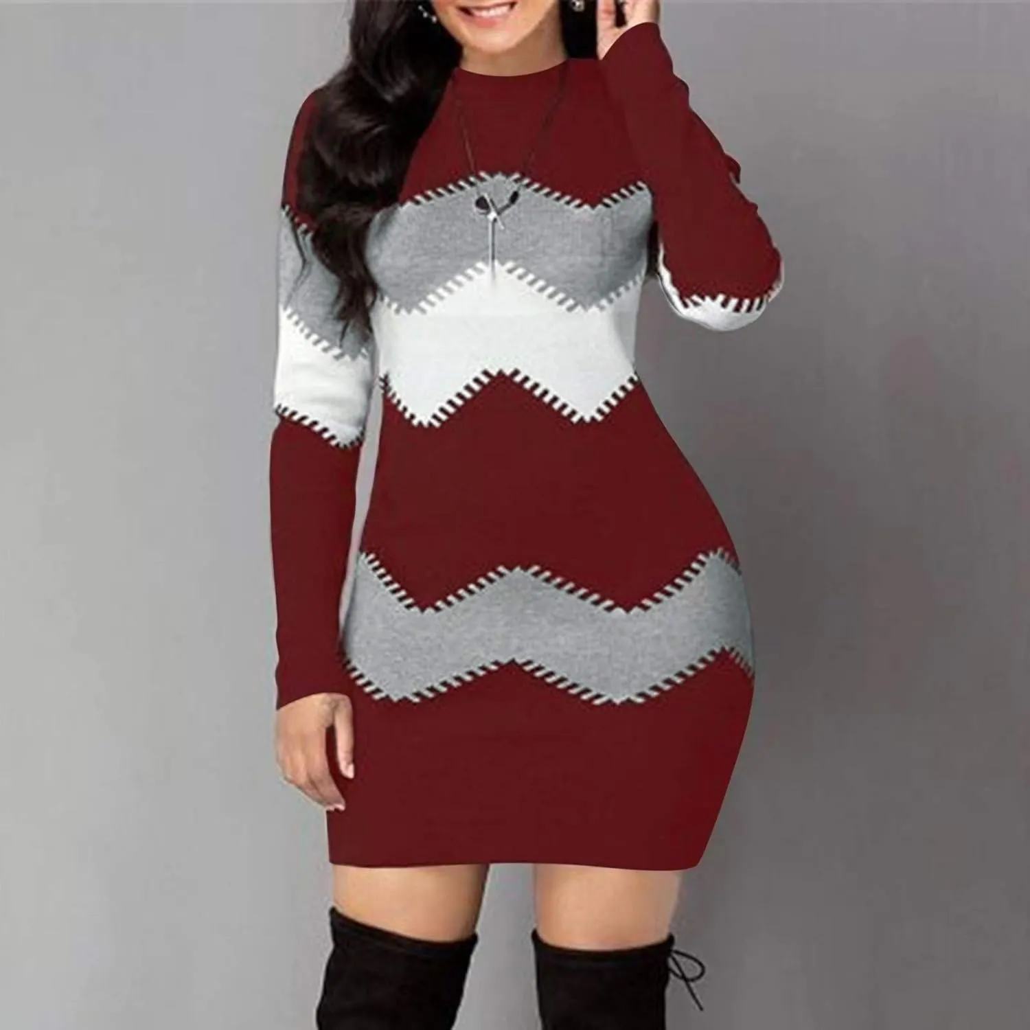 LCMTWX Long Sleeve Sweater Dress for Women Long Women's Dress Turtleneck Long Sleeve Knit Long Sleeve Sweater Dress for