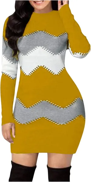 LCMTWX Long Sleeve Sweater Dress for Women Long Women's Dress Turtleneck Long Sleeve Knit Long Sleeve Sweater Dress for